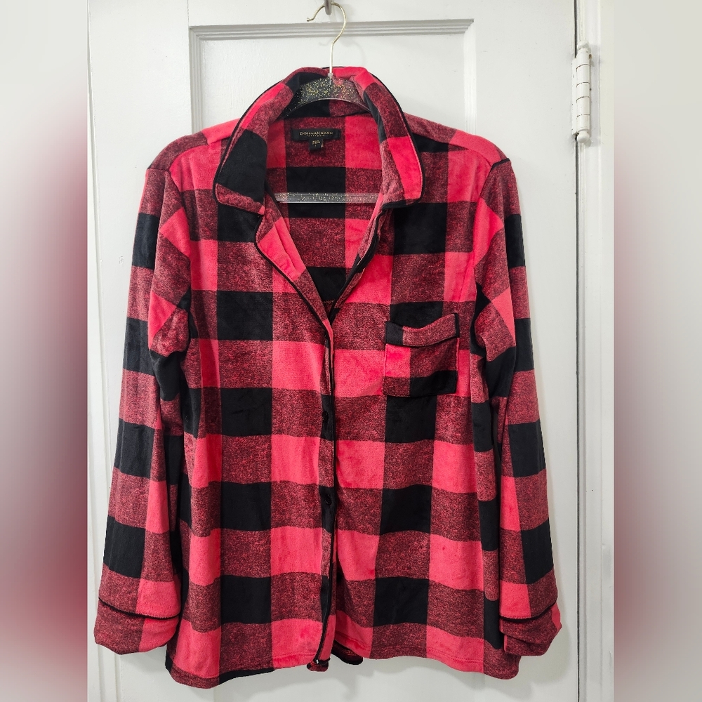 Donna Karan Red and Black Checkered Shirt